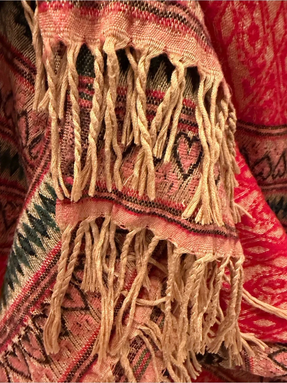 Large Cozy Shawl with Intricate Designs and Darling Heart Pattern